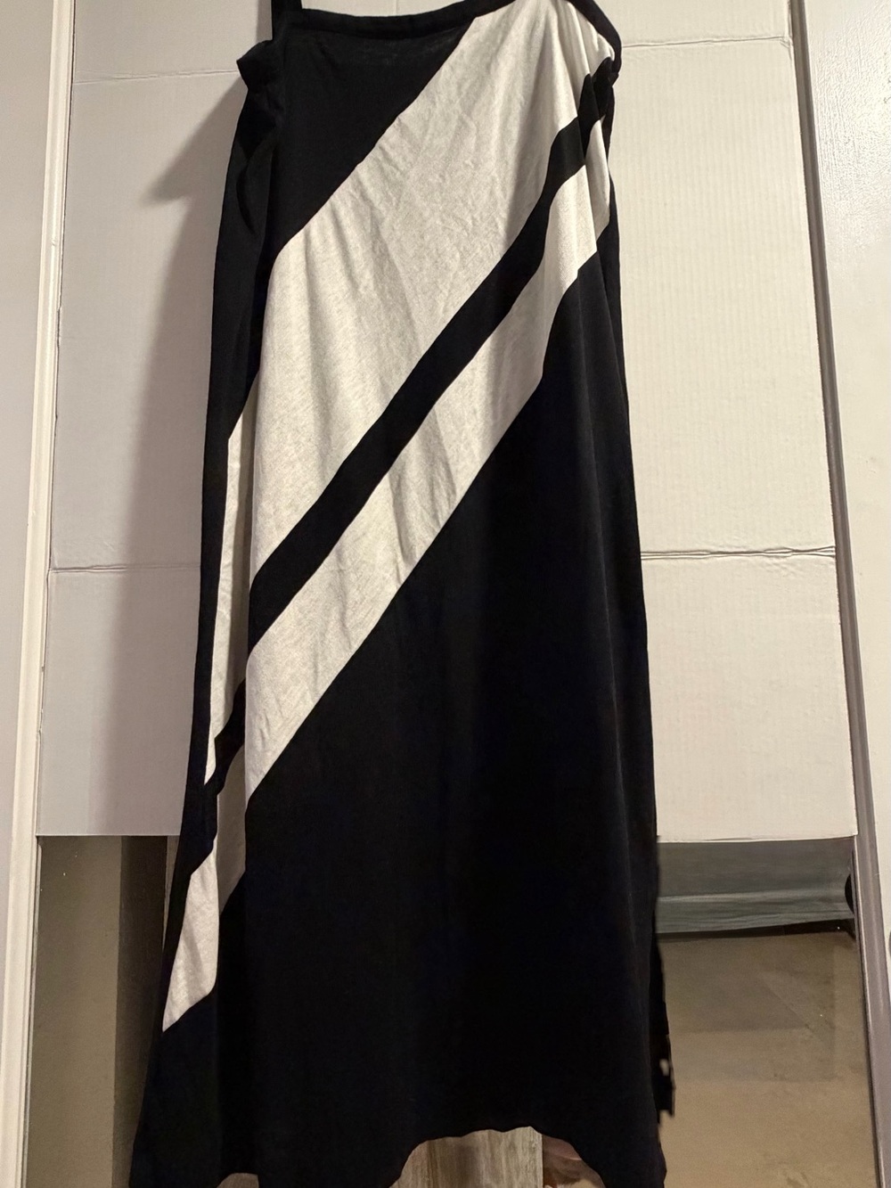 1970s Made in France Black and White Diagonal Stripe Maxi dress